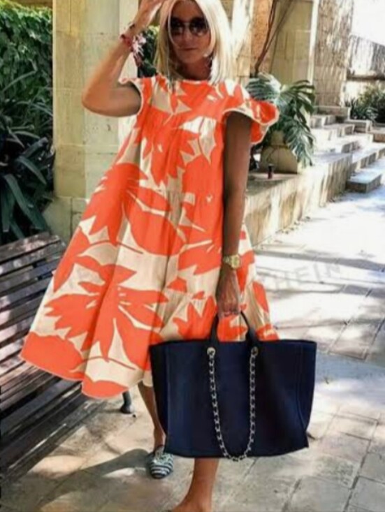 SHEIN Dresses & Skirts - Bold Orange & Cream Floral Swing Dress